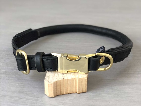 Rolled Leather Quick Release Dog Collar Solid Brass Hardware Etsy