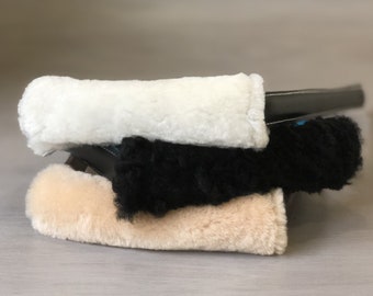 Fleece Handle Cover, Detachable Grip for Dog Handles in Genuine Sheepskin, Sheepskin Padding for Handles, Slip On Handle Cover