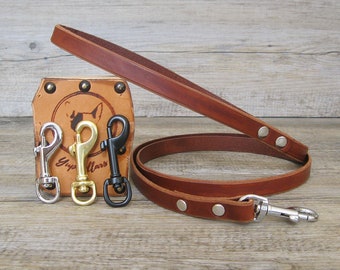 Maroon Leather Dog Leash with Nickel Brass Rose Gold or Black Hardware and Custom Lenght and Width, Handmade in Italy with Prime Leather