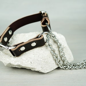 Adjustable Leather Martingale Dog Collar with Quick Release Buckle, Brown Leather Dog Collar, Handmade Chain Collar, FREE Buckle Engraving