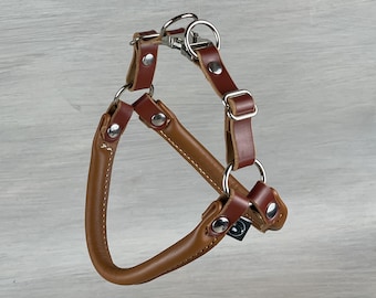 Papaya Rolled Leather Step In Dog Harness, Rolled Leather Harness, Adjustable Harness for Small Dogs, No Pull Dog Harness