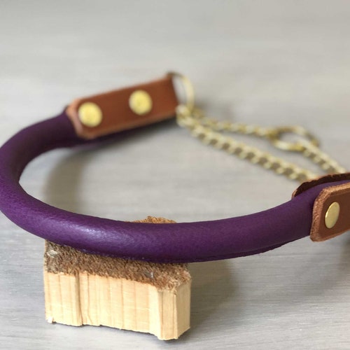 Rolled Leather Martingale Dog Collar Solid Brass Hardware Etsy