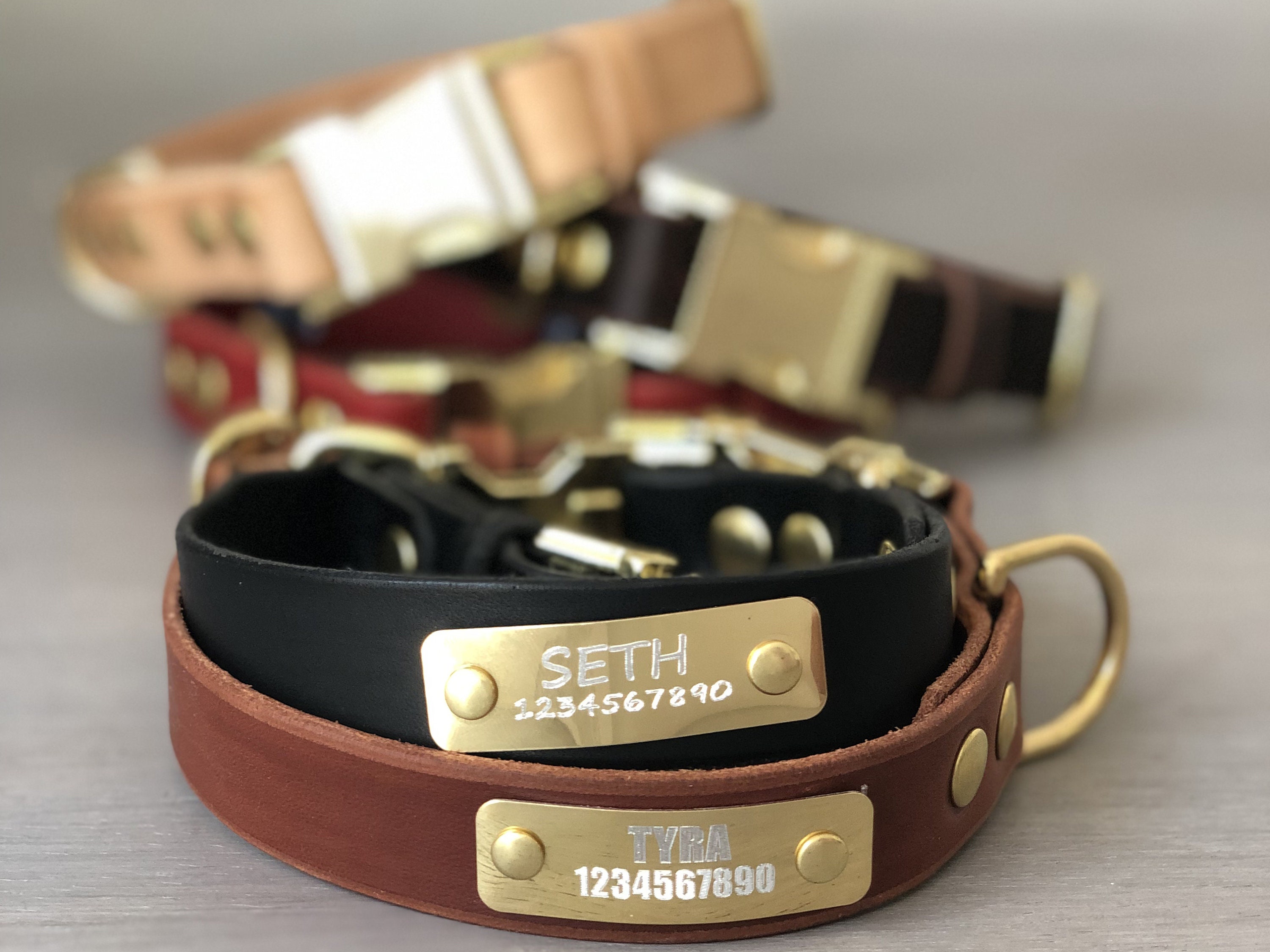 Leather Dog Collar with Free Metal ID Tag, 5 Leather Colors, Quick