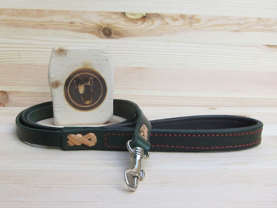 Leather Dog Leash, Green Dog Leash, Custom Lenght and Width, Strong Dog Lead, Walking Dog Leash, Soft Dog Lead, Comfort Grip Dog Lead
