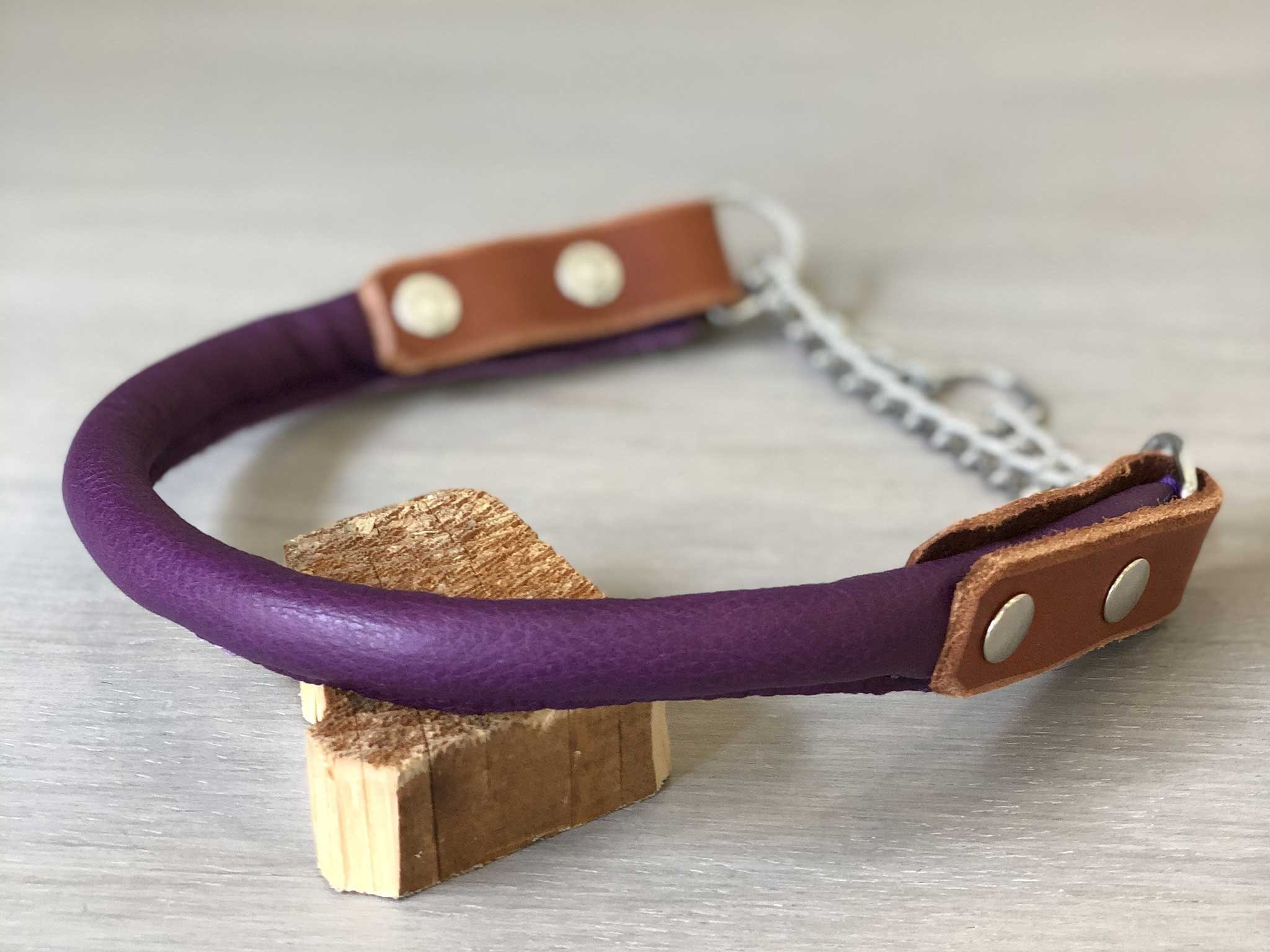 Rolled Leather Martingale Dog Collar, Brown Rolled Leather Dog Collar