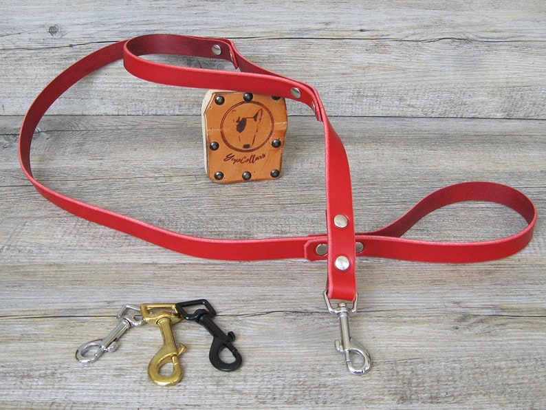 Red Leather Dog Leash With Traffic Handle Nickel Brass or Etsy