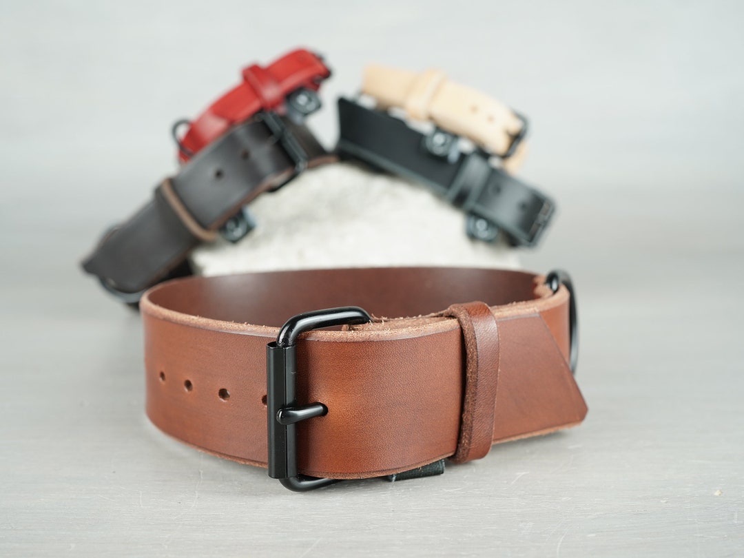 Papaya Leather Dog Collar With Black Metal Hardware Optional Etsy