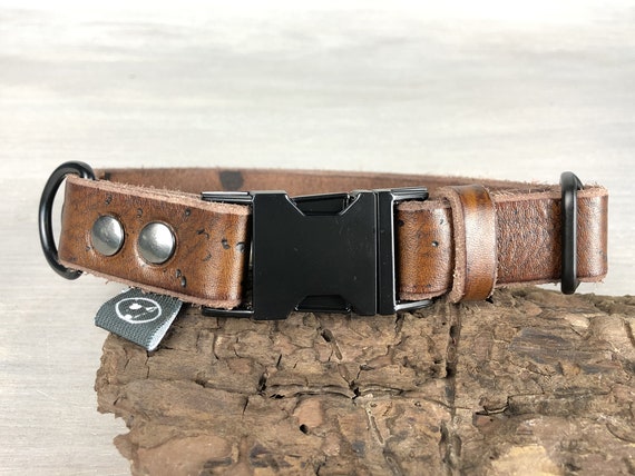 Quick Release Leather Dog Collar with Black Metal Hardware and Free ID Tag Ideal for Large and Medium Dogs Colorful Leather Dog Collar 5 Leather Colors