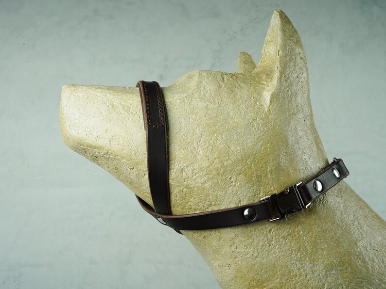 Black Padded Leather Dog Gentle Leader With Martingale Chain Etsy