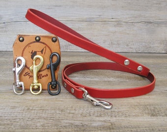 Red Dog Leash, Leather Dog Leash, Nickel, Brass, Rose Gold or Black Hardware, Custom Dog Leash, Handmade Leash, Pet Leash, Dog Lead