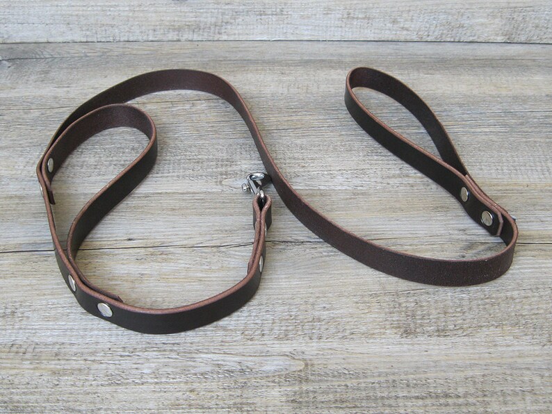 Brown Leather Dog Leash With Traffic Handle in Nickel Brass Etsy