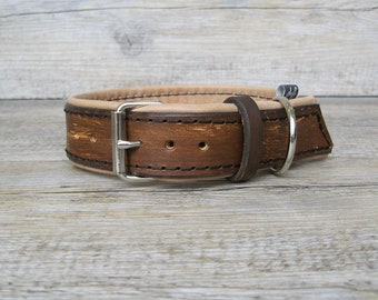 Padded Leather Dog Collar, Vintage Brown Effect Leather Collar, Optional FREE Id Tag, Handmade Collar, Personalized Dog Collar
