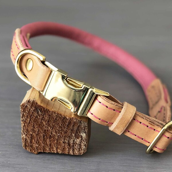 Rolled Leather Dog Collar Pink Etsy