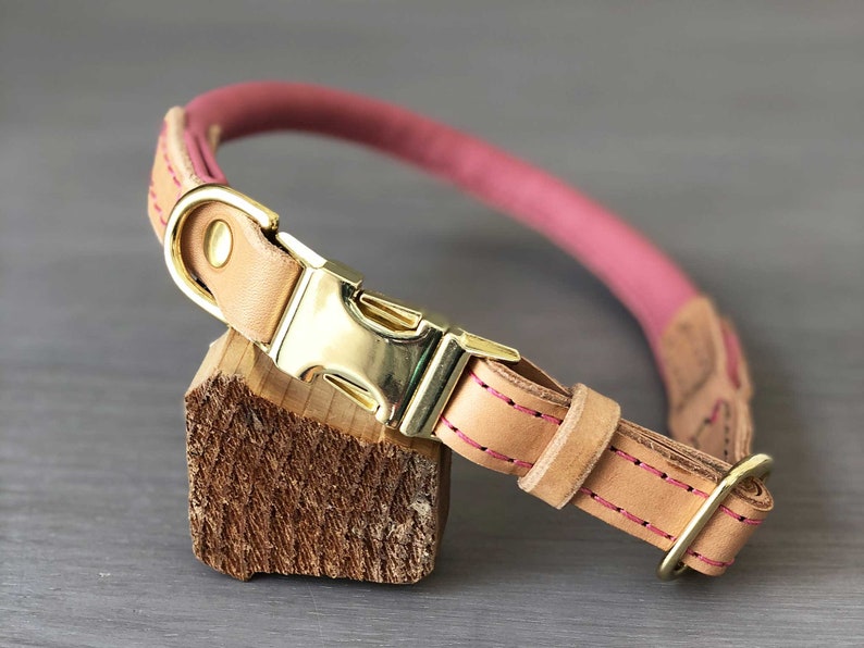 Rolled Leather Quick Release Dog Collar Solid Brass Hardware Etsy UK