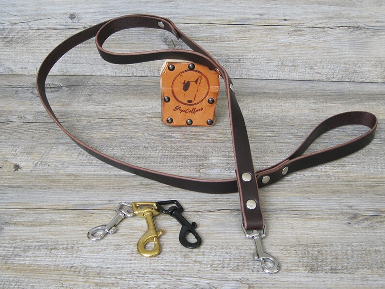 Brown Leather Dog Leash With Traffic Handle in Nickel Brass Etsy