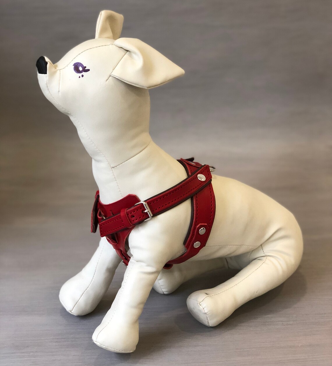 Red Leather Y Front Dog Harness Fully Adjustable for Small and Etsy