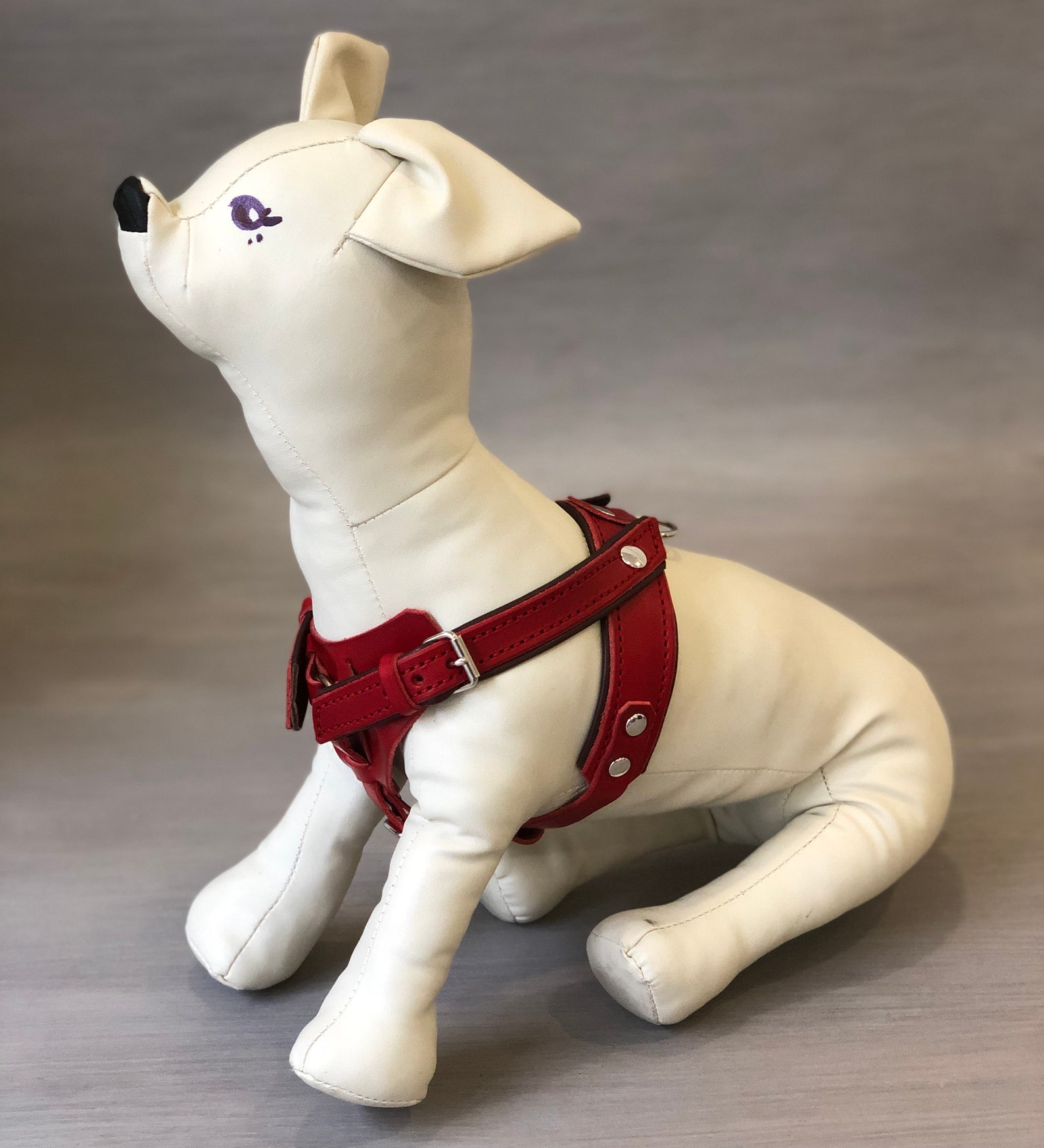 Red Leather Y Front Dog Harness Fully Adjustable for Small and Etsy