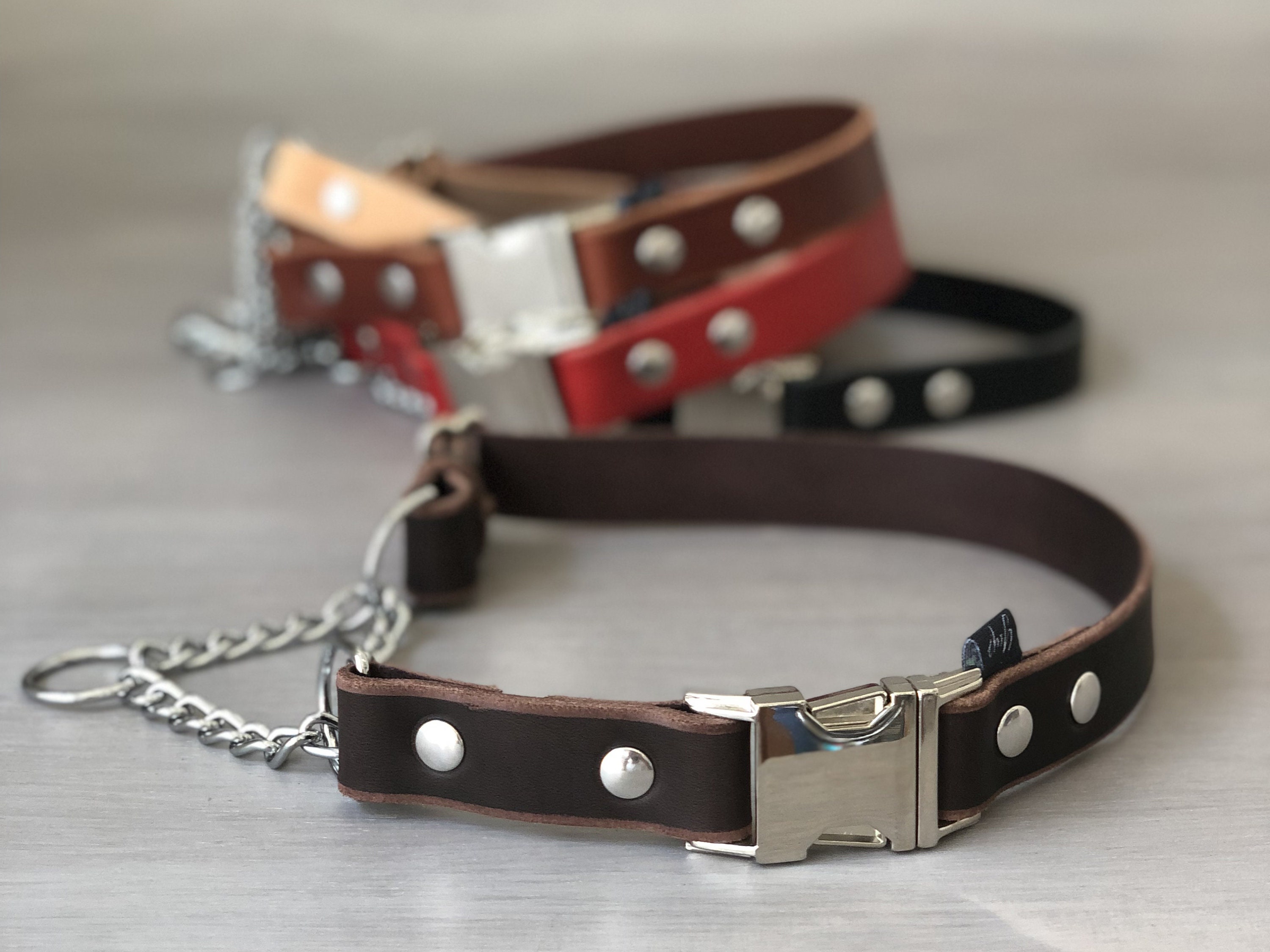 Adjustable Leather Martingale Dog Collar with Quick Release Buckle