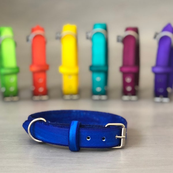 Blue Leather Dog Collar Available for All Sizes and Breeds, 6 Widths, Colorful Leather Collars, Optional FREE Id Tag, Personalized Collars