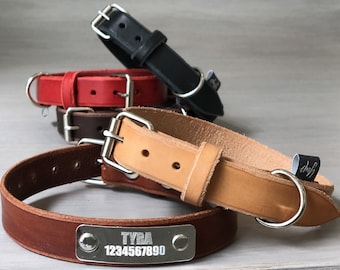 Leather Dog Collar with FREE Metal ID Tag, Colorful Dog collar, Handmade Dog Collar, Durable Dog Collar, Personalised Dog Collar