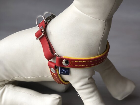 Step in Dog Harness in Red and Yellow Leather Soft Padded Dog Harness Adjustable Harness for Small and Medium Dogs No Pull Dog Harness Etsy Canada