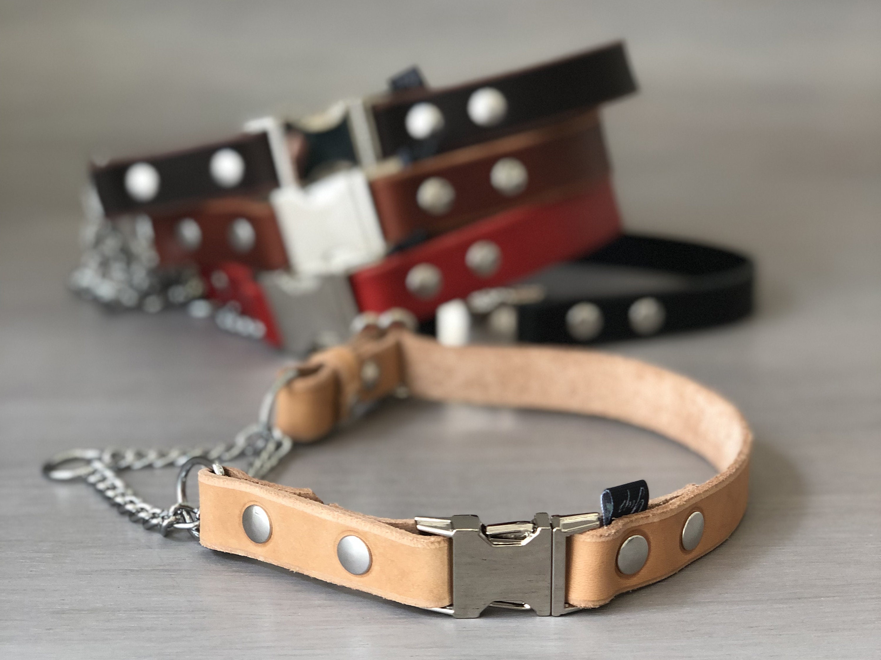 Adjustable Leather Martingale Dog Collar with Quick Release Buckle, Tan ...