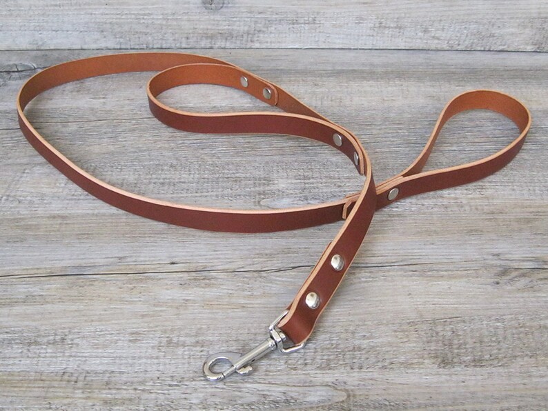 Light Brown Leather Dog Leash With Traffic Handle Nickel Etsy