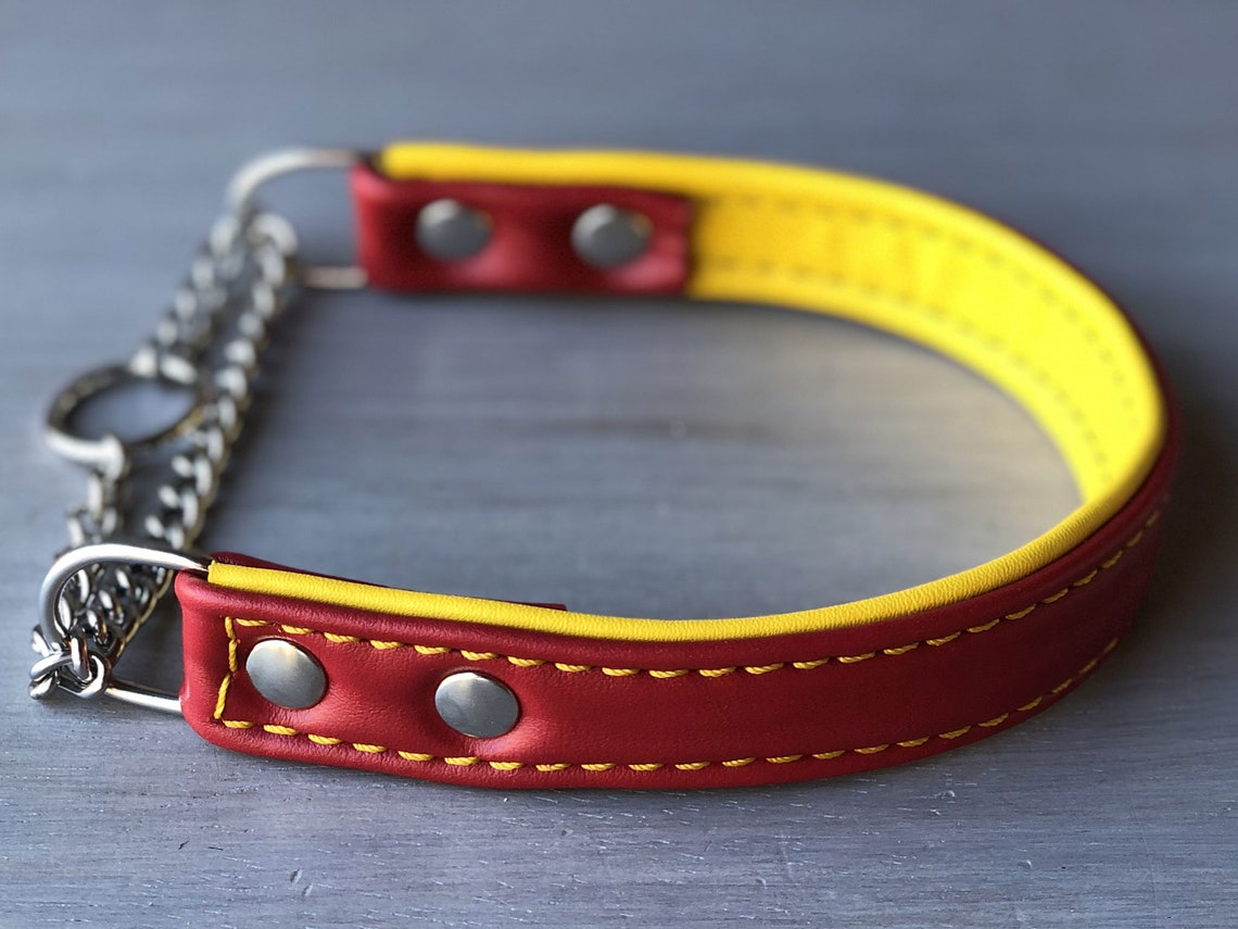 Red and Yellow Leather Martingale Collar Slip on Collar Half Etsy
