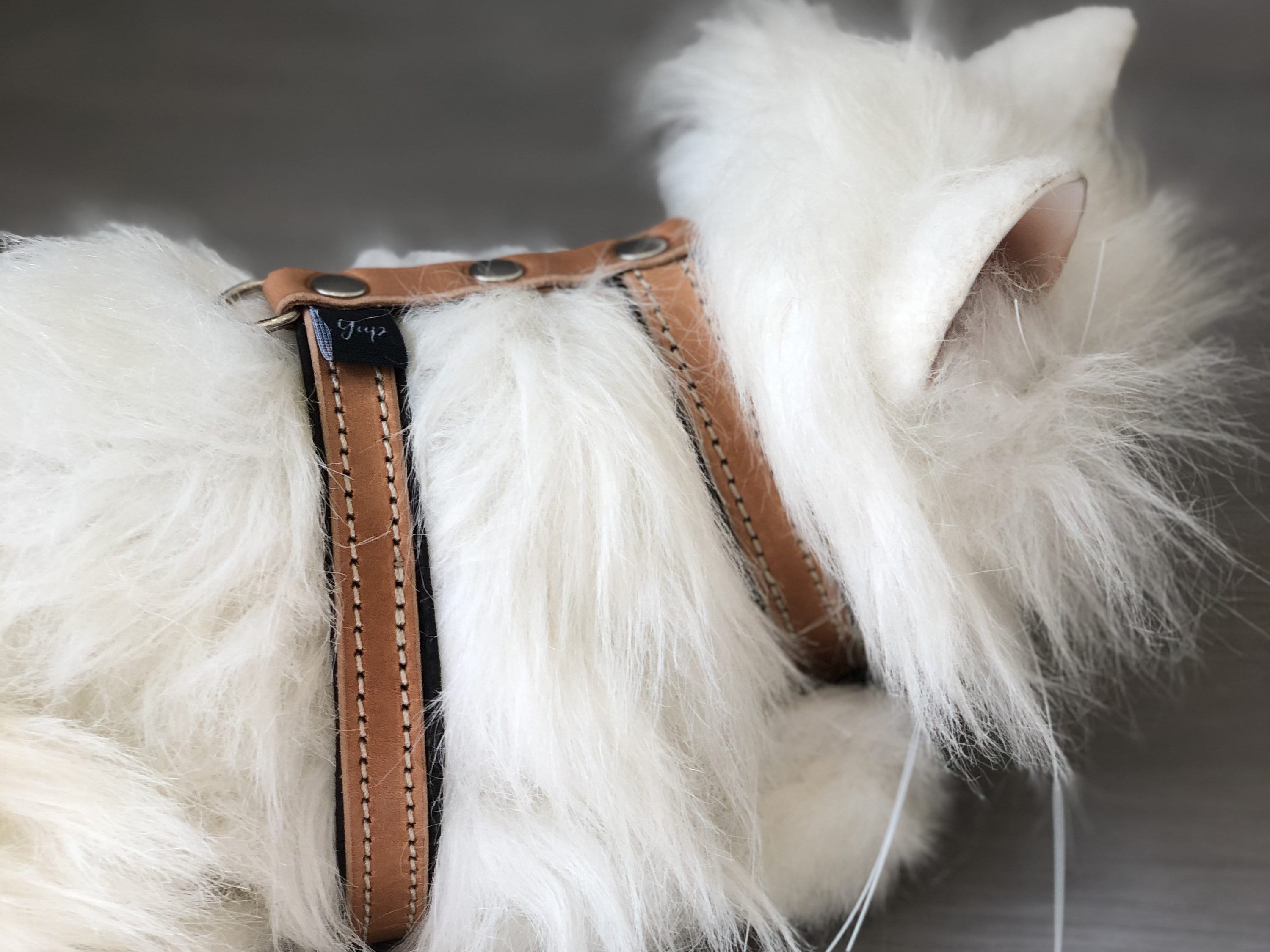 Cat Harness in Tan Leather, Soft Padded Cat Harness, Adjustable Cat