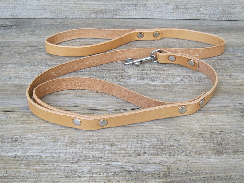 Tan Leather Dog Leash With Traffic Handle in Nickel Brass Rose Etsy