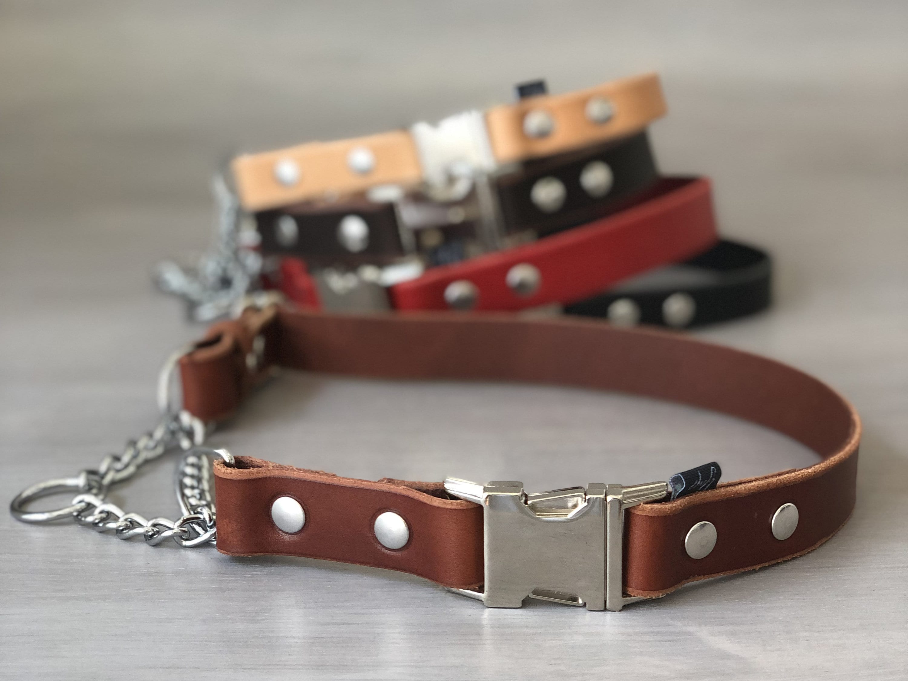 Adjustable Leather Martingale Dog Collar with Quick Release Buckle