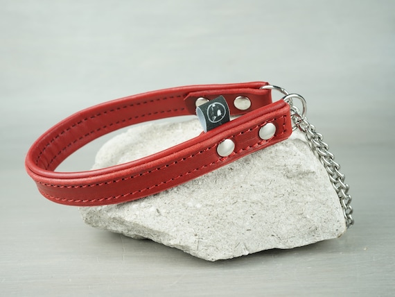 Red Padded Leather Martingale Dog Collar Slip on Collar Training Collar Half Choke Collar Stainless Steel Chain Optional FREE Id Tag Etsy