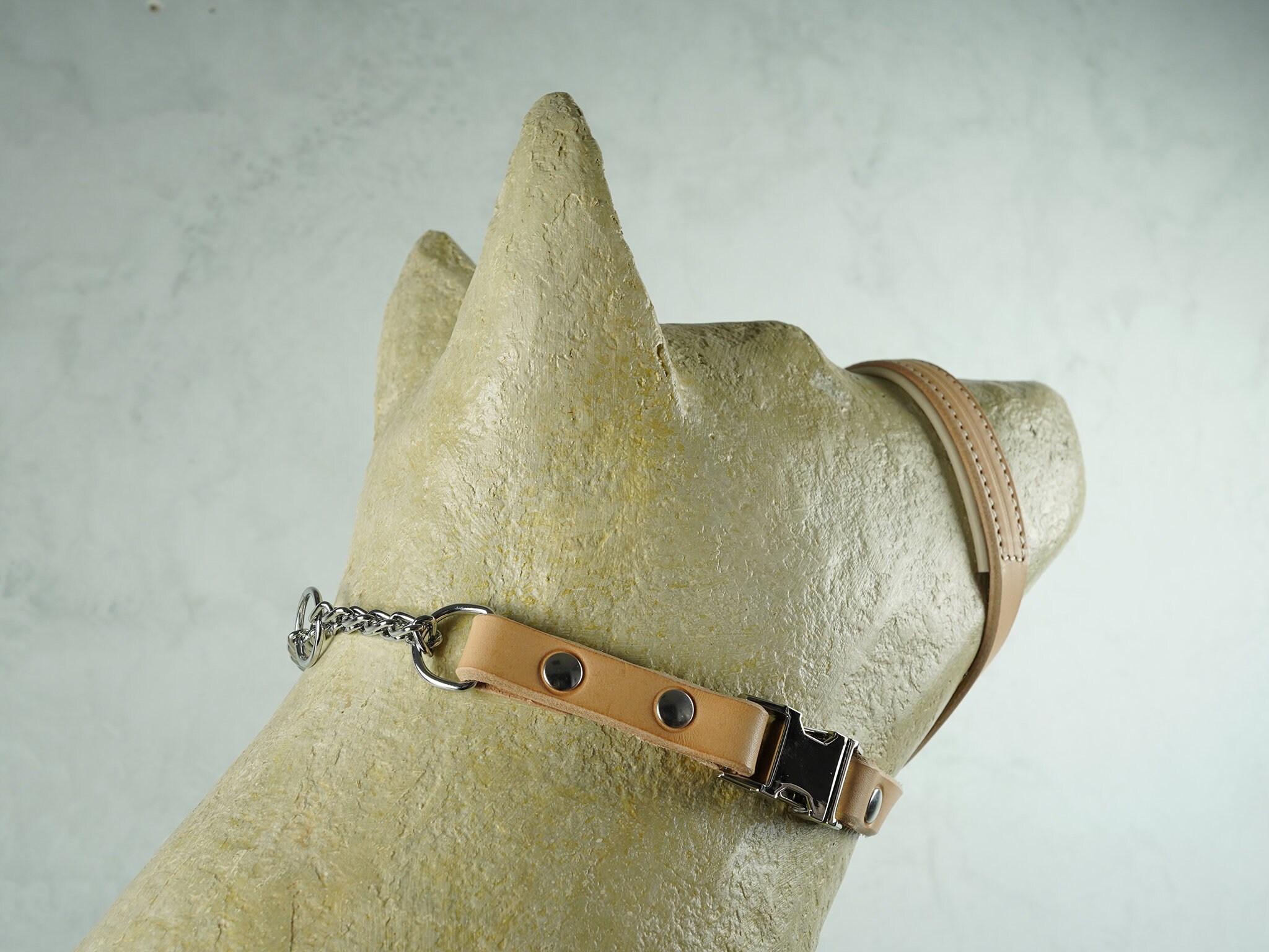 Tan Padded Leather Dog Gentle Leader with Martingale Chain Etsy