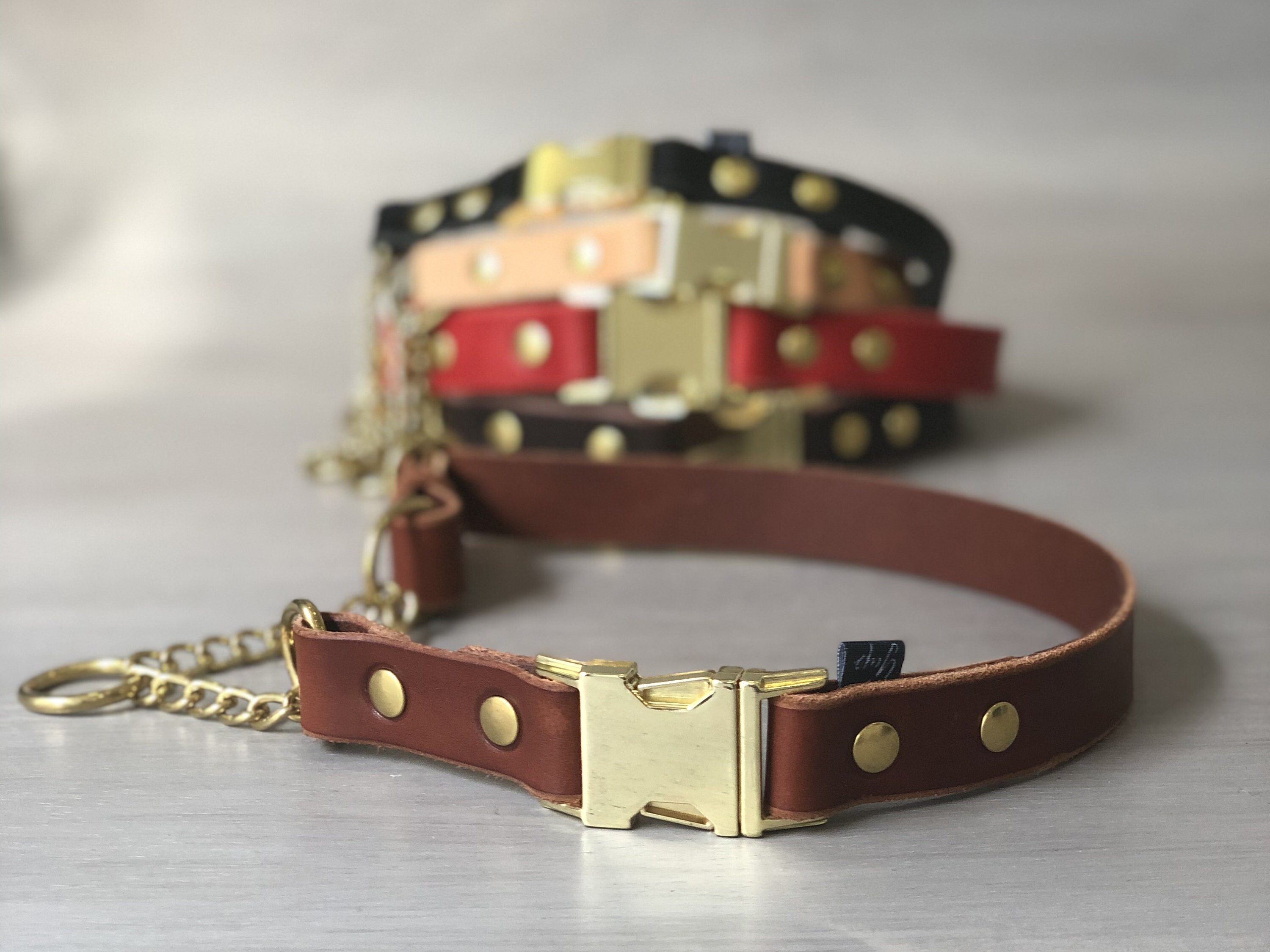 Adjustable Leather Martingale Dog Collar with Quick Release Buckle