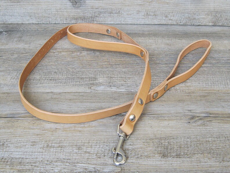 Tan Leather Dog Leash With Traffic Handle in Nickel Brass Rose Etsy