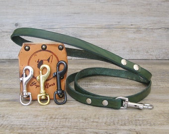 Guinzaglio per Cani in Pelle Verde, Guinzagli Classico in Cuoio con Lunghezza e Larghezza Personalizzabili, Made in Italy