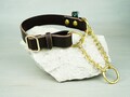 Martingale Dog Collar, Adjustable Leather Martingale Collar, Brown Leather and Solid Brass, Handmade Chain Collar, Optional FREE Id Tag