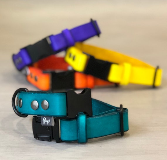 Quick Release Leather Dog Collar with Black Metal Hardware and Free ID Tag Ideal for Large and Medium Dogs Colorful Leather Dog Collar 5 Leather Colors