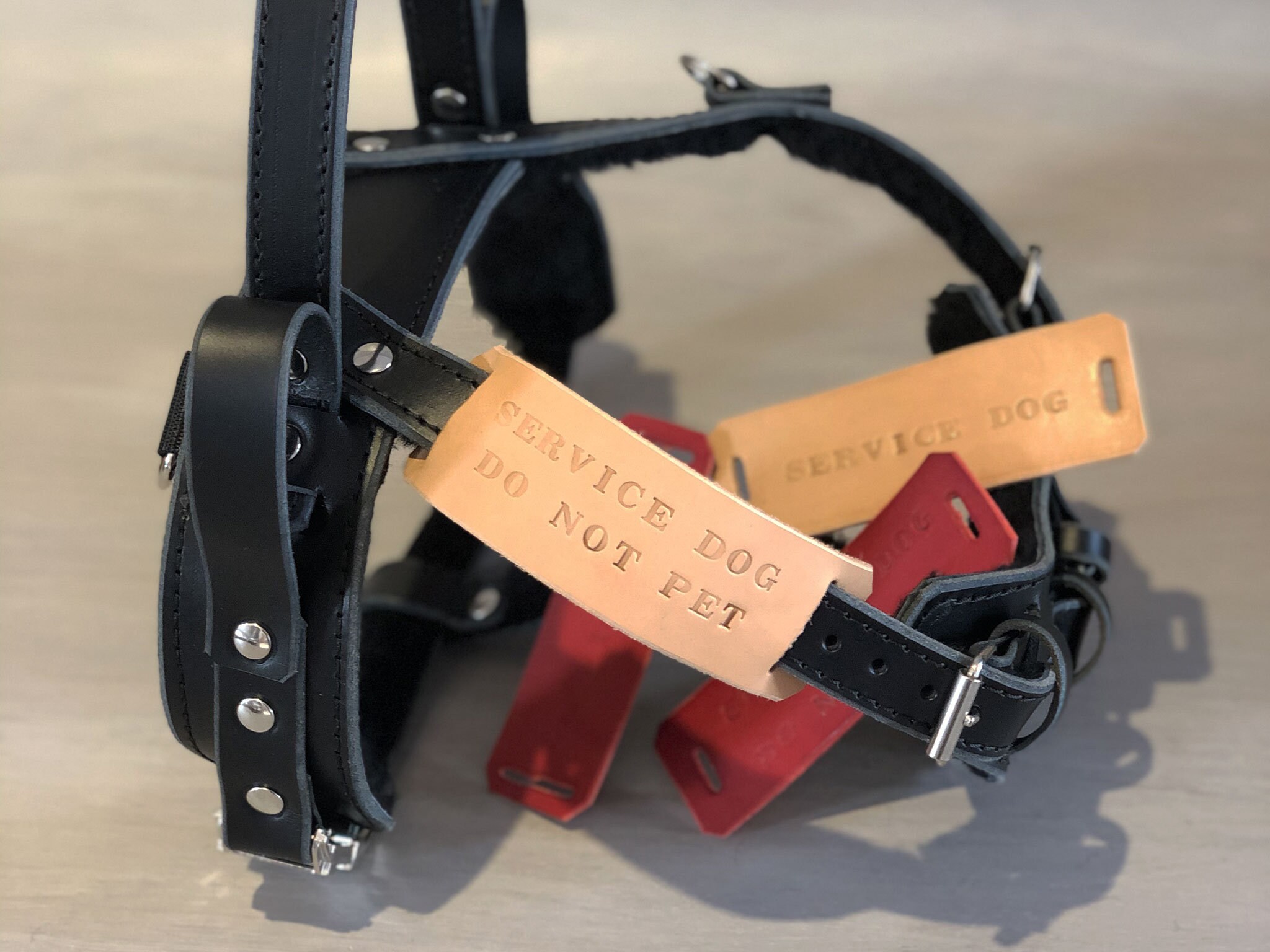 Custom Pair of Tags for Service Dog Harnesses, Embossed Leather Tags, Service Dog Patches