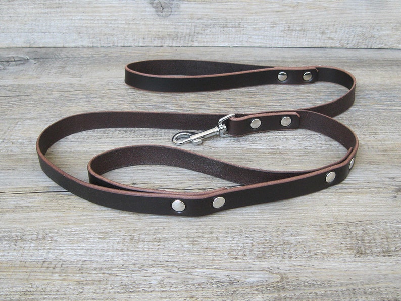 Brown Leather Dog Leash With Traffic Handle in Nickel Brass Etsy