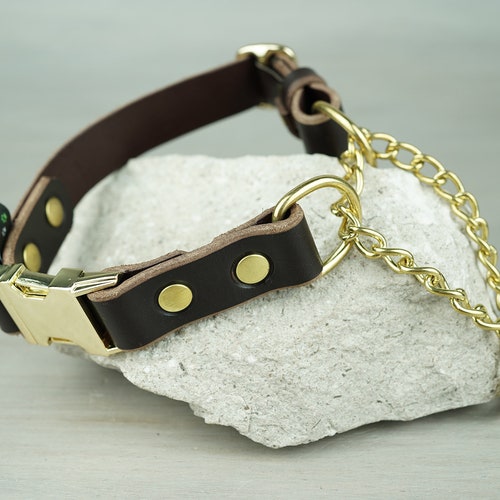 Leather Martingale Dog Collar With Side Release Snap Buckle Etsy