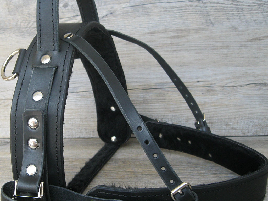 Service Dog Harness, Black Leather Service Harness, Full Adjustable
