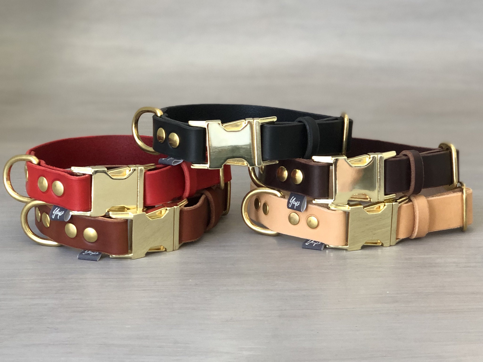 Leather Dog Collar With Free Metal ID Tag 5 Leather Colors Etsy