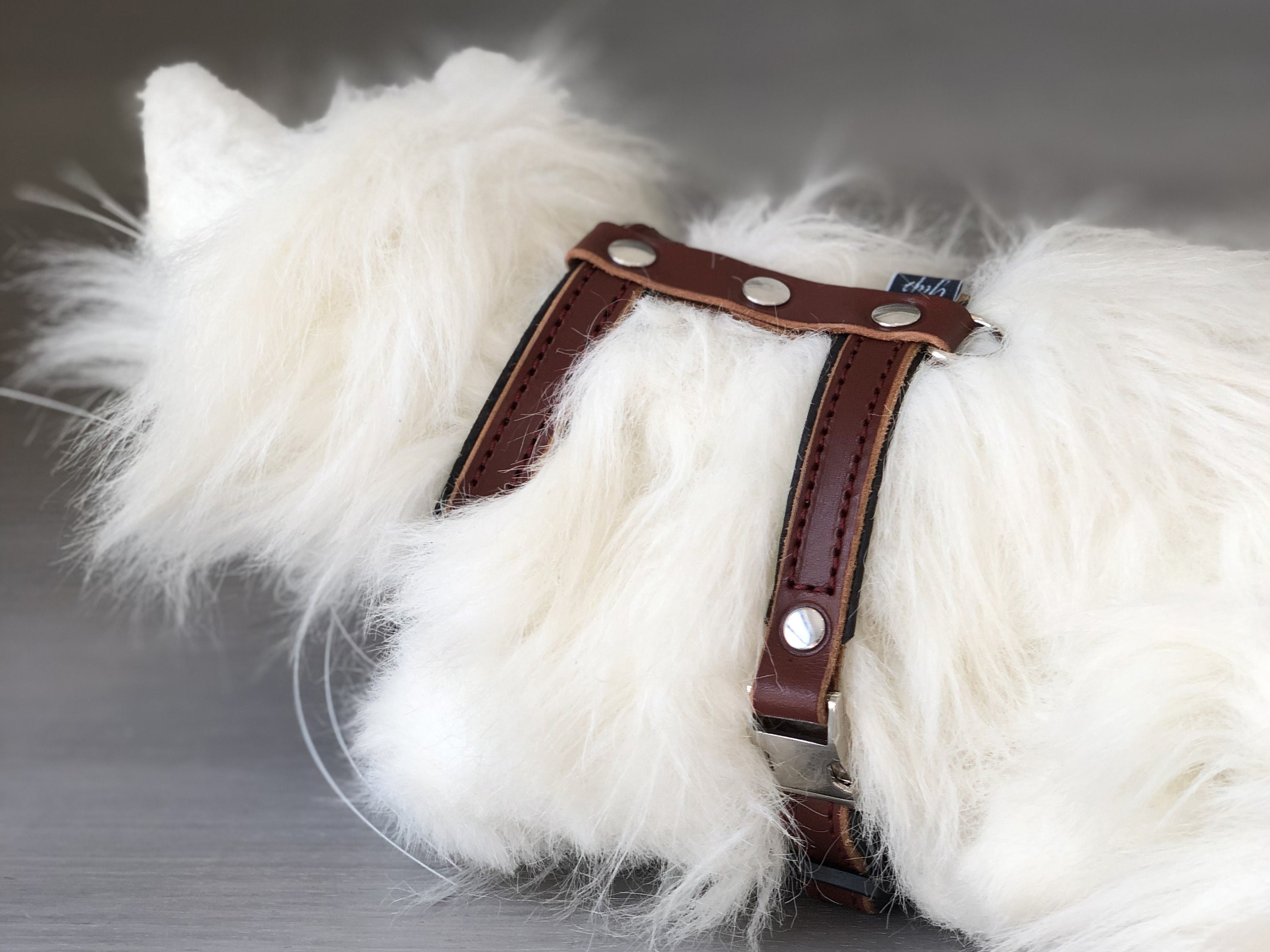 Cat Harness in Papaya Brown Leather, Soft Padded Cat Harness