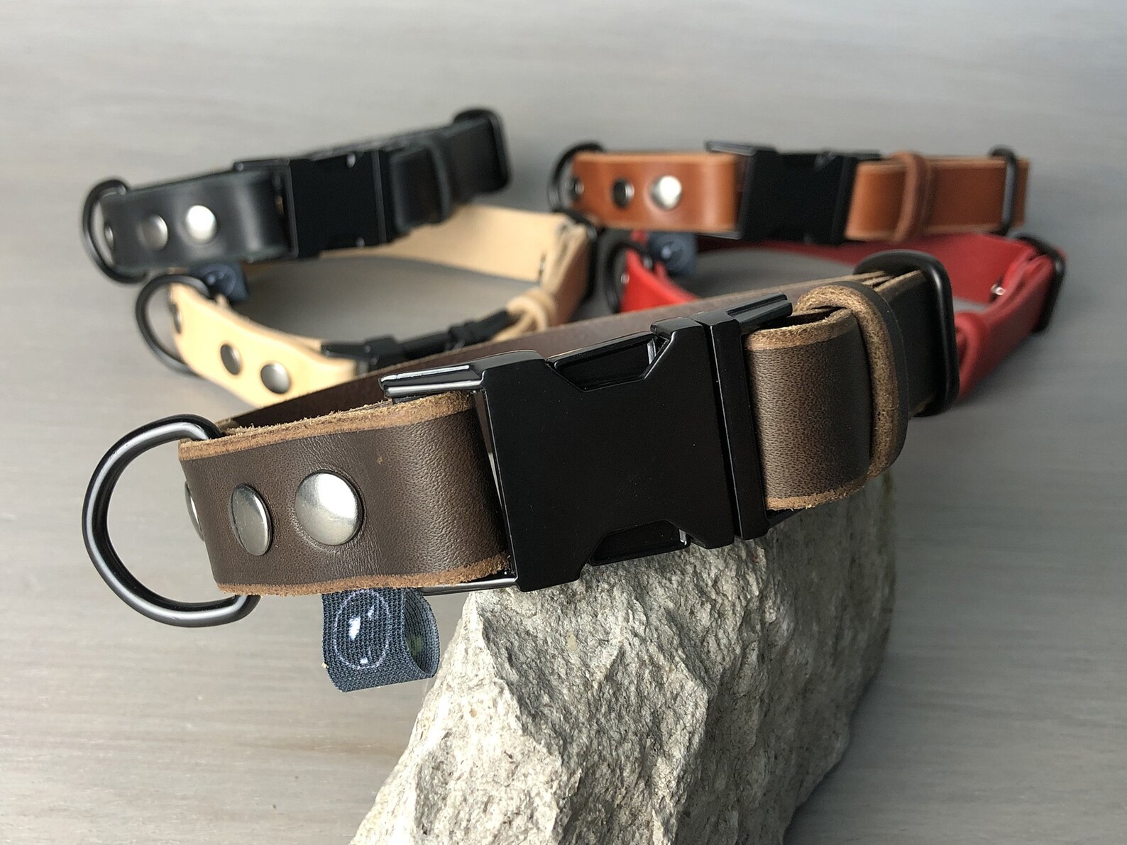 Quick Release Dog Collar in Papaya Brown Leather and Black Etsy