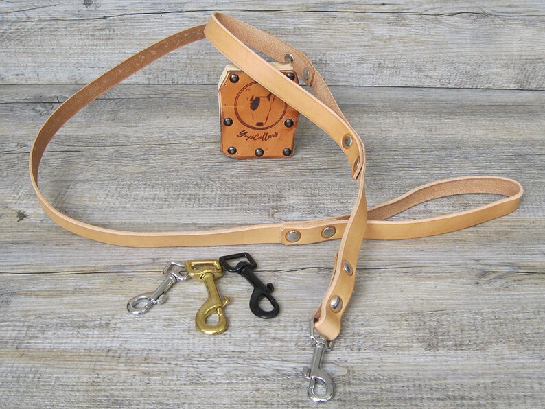 Tan Leather Dog Leash With Traffic Handle in Nickel Brass Rose Etsy