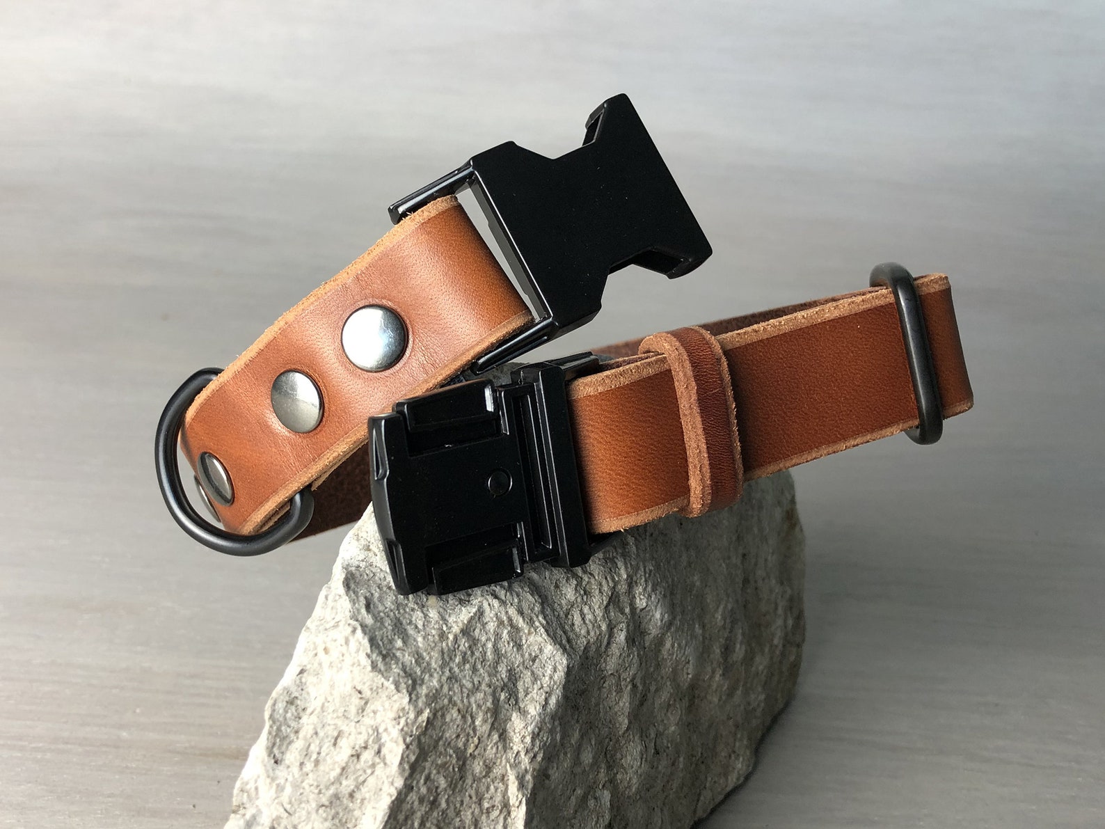 Quick Release Dog Collar in Papaya Brown Leather and Black Etsy