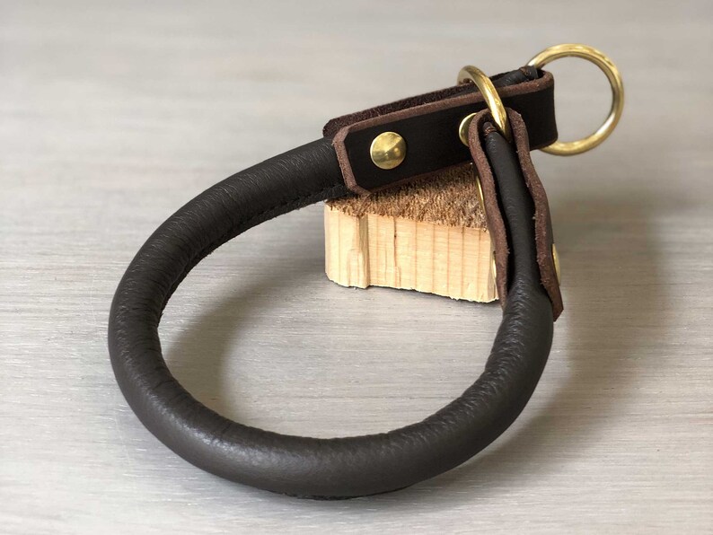Rolled Leather Slip on Dog Collar Brown Rolled Leather Dog Etsy