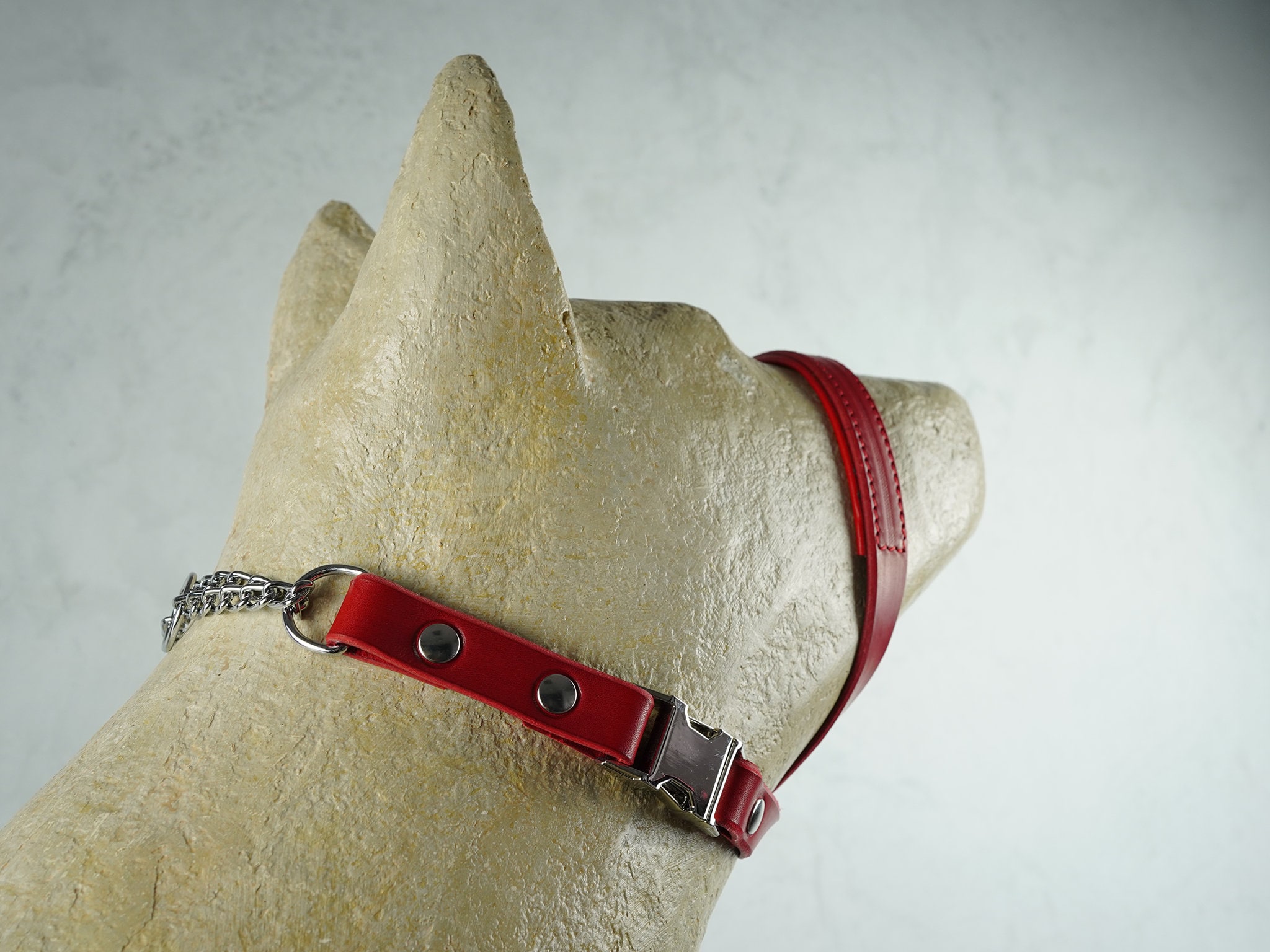 Red Padded Leather Dog Gentle Leader with Martingale Chain Etsy