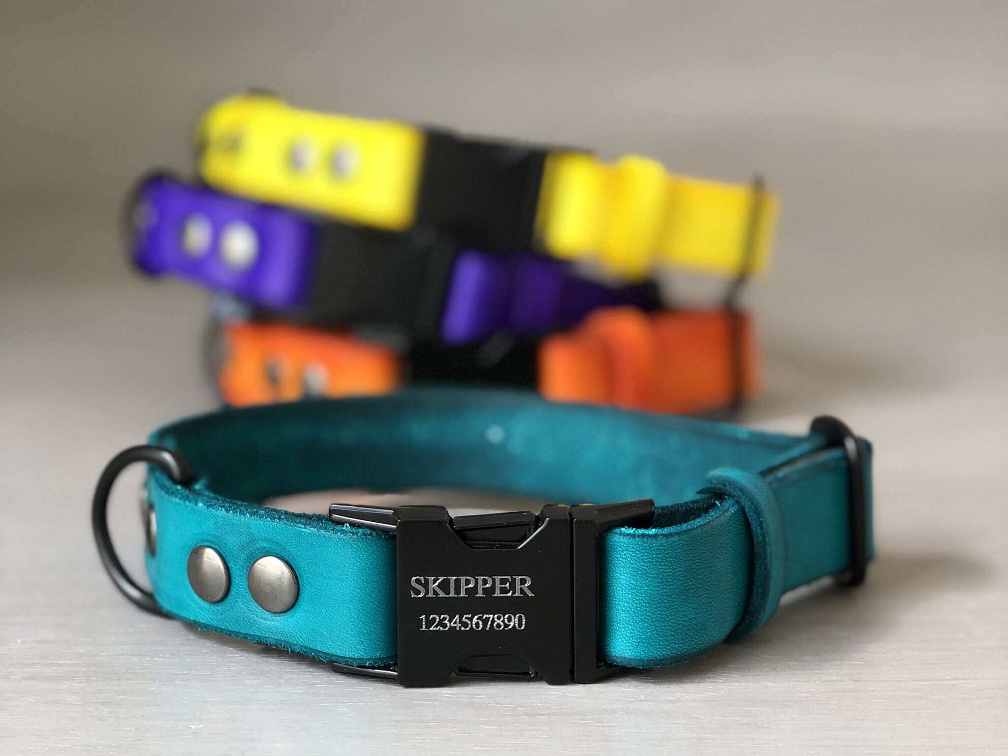 Engraved Buckle Leather Dog Collar 4 Leather Colors Quick Etsy